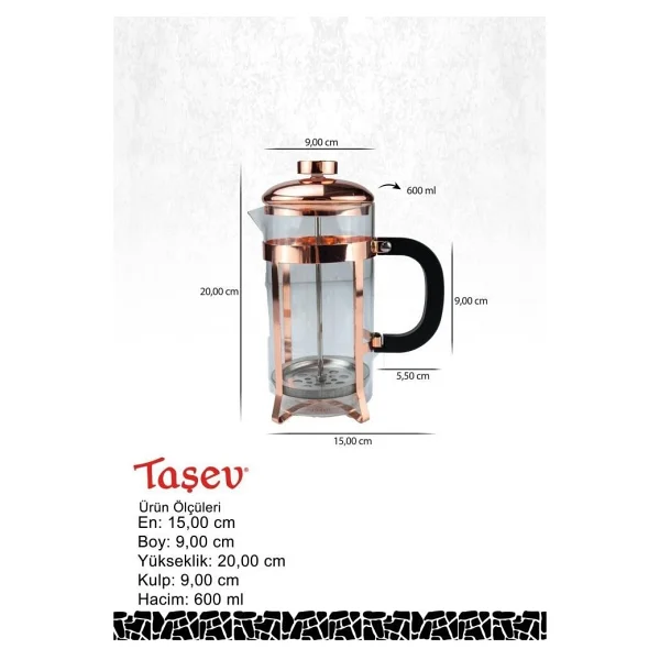 Taşev T0414 Holmes 600 Ml French Press Set - Görsel 7