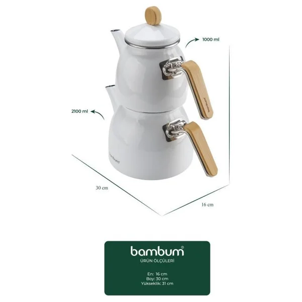 Bambum Sultan Bambu Kulplu Beyaz Çaydanlık - Görsel 6