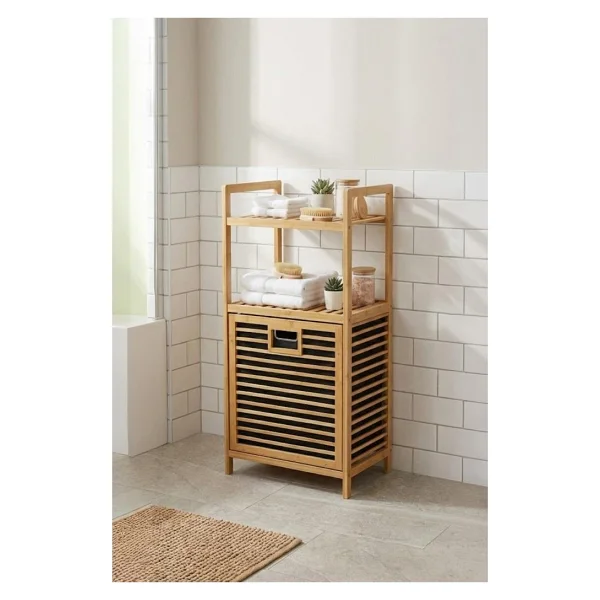 Mien Bambu Dikey Çamaşır Sepeti Raflı Çamaşır Sepeti 40x30x95 Cm Bambu - Görsel 7
