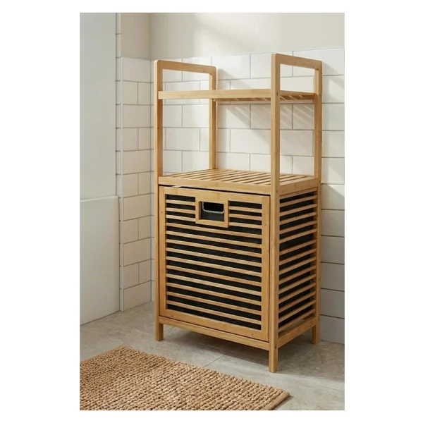 Mien Bambu Dikey Çamaşır Sepeti Raflı Çamaşır Sepeti 40x30x95 Cm Bambu - Görsel 3