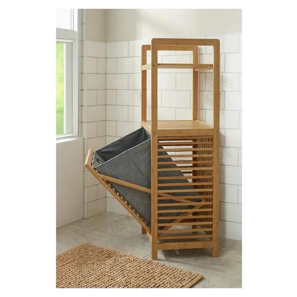Mien Bambu Dikey Çamaşır Sepeti Raflı Çamaşır Sepeti 40x30x95 Cm Bambu - Görsel 4