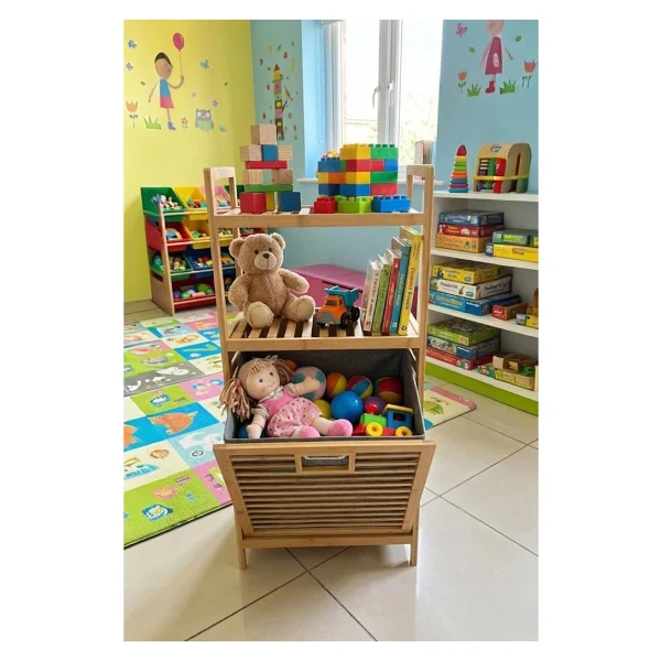 Mien Bambu Dikey Çamaşır Sepeti Raflı Çamaşır Sepeti 40x30x95 Cm Bambu - Görsel 5