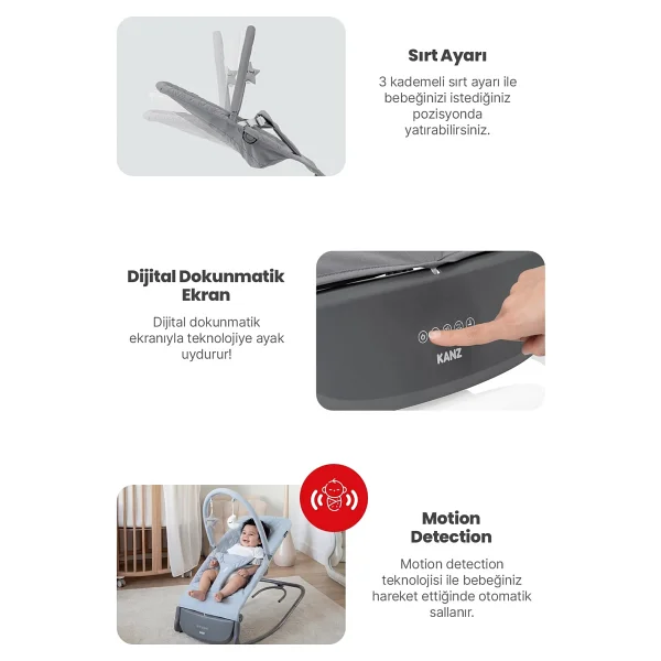 Kanz Robin Soğuk Gri Elektrikli Ana Kucağı - Görsel 6