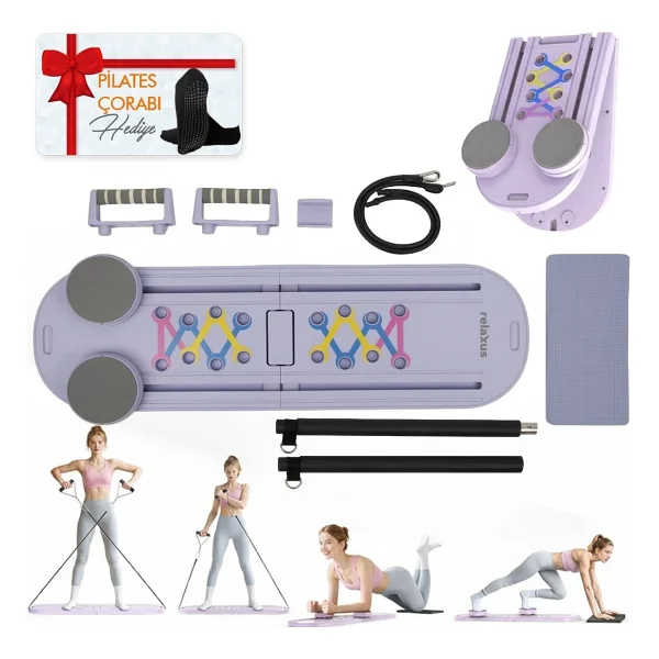 Relaxus Çok Fonksiyonlu Pilates Fitness Tahtası Direnç Bant Ev Core Karın Kol Sırt Güçlendirme Egzersiz Çora - Görsel 9