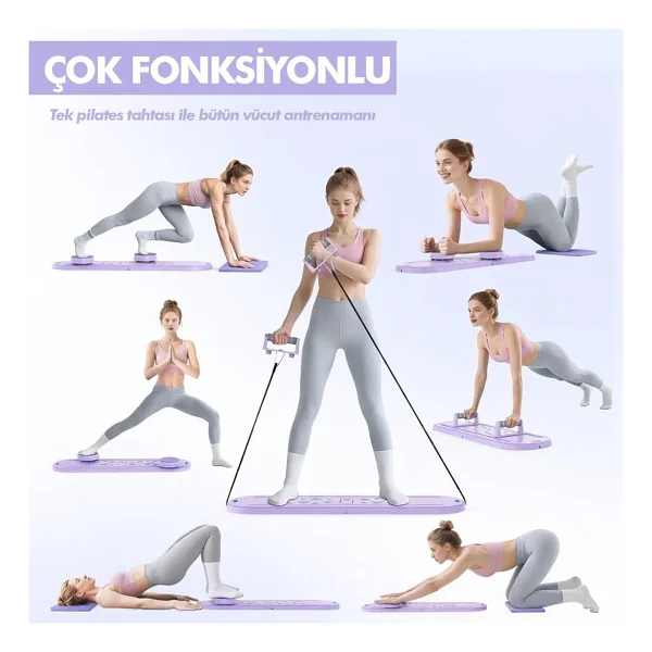 Relaxus Çok Fonksiyonlu Pilates Fitness Tahtası Direnç Bant Ev Core Karın Kol Sırt Güçlendirme Egzersiz Çora - Görsel 4