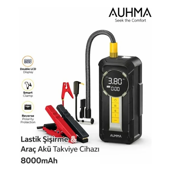 Auhma A8899 Akü Takviye Cihazı & Hava Kompresörü - 80000mAh Powerbank, 150 PSI, 1000A Peak, LED Fene - Görsel 3