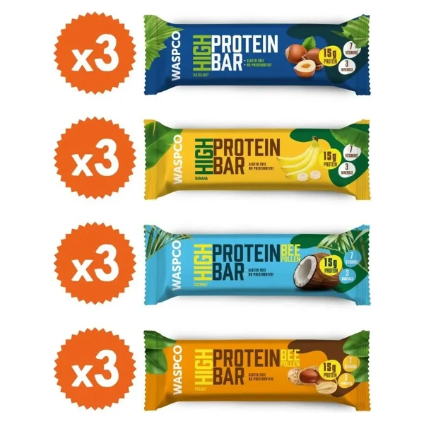 Waspco Yüksek Protein Bar 50g Karma Kutu 12 Adet 4 Çeşit 15 Gram Protein İçeren Sağlıklı Atıştırmalık - Görsel 4