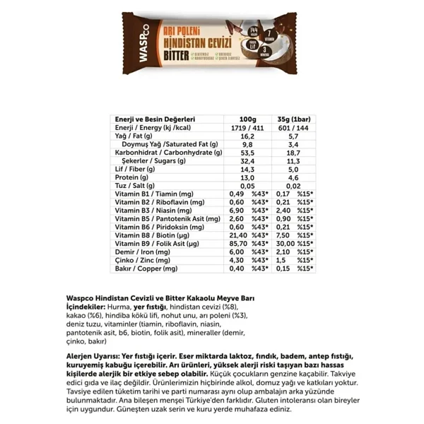 Waspco Yüksek Protein Bar 50g Karma Kutu 12 Adet 4 Çeşit 15 Gram Protein İçeren Sağlıklı Atıştırmalık - Görsel 5