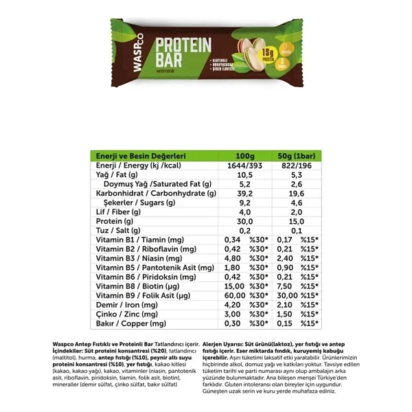 Waspco Yüksek Protein Bar 50g Karma Kutu 12 Adet 4 Çeşit 15 Gram Protein İçeren Sağlıklı Atıştırmalık - Görsel 6