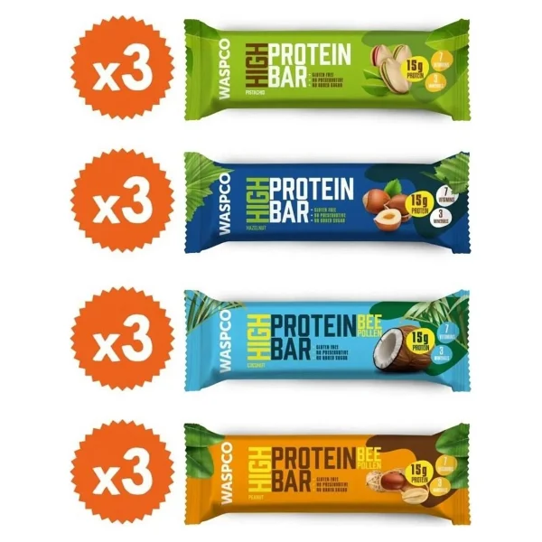 Waspco Yüksek Protein Bar 50g Karma Kutu 12 Adet 4 Çeşit 15 Gram Protein İçeren Sağlıklı Atıştırmalık - Görsel 7