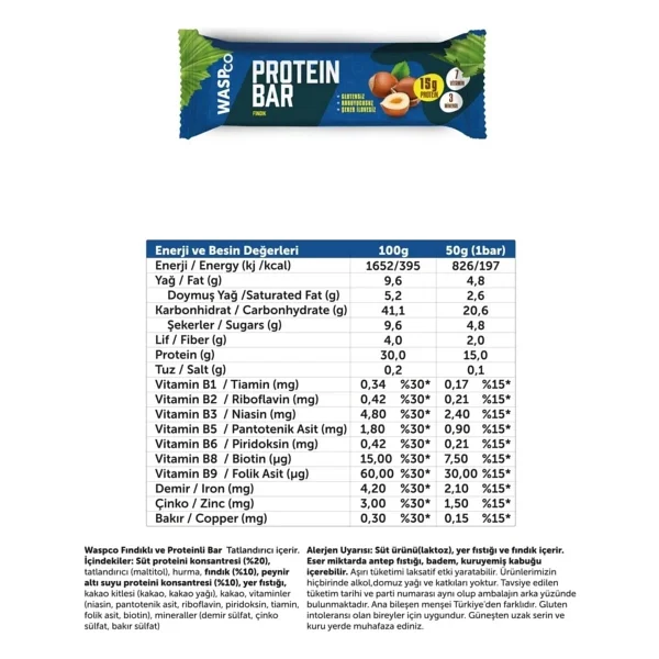 Waspco Yüksek Protein Bar 50g Karma Kutu 12 Adet 4 Çeşit 15 Gram Protein İçeren Sağlıklı Atıştırmalık - Görsel 9