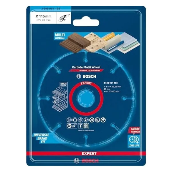 Bosch Professional 1x Expert Carbide Multi Wheel Kesici Diskler (Sert Ahşap, Çivili Ahşap, Plastik, Alçıpan Panel, Ø 115 Mm, Aksesuar Küçük Avuç Taşlama Makinesi) - Görsel 2
