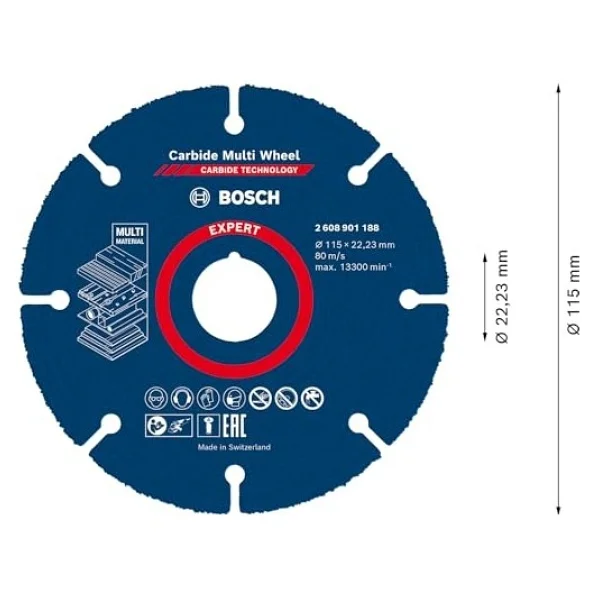 Bosch Professional 1x Expert Carbide Multi Wheel Kesici Diskler (Sert Ahşap, Çivili Ahşap, Plastik, Alçıpan Panel, Ø 115 Mm, Aksesuar Küçük Avuç Taşlama Makinesi) - Görsel 3