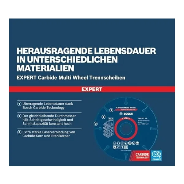 Bosch Professional 1x Expert Carbide Multi Wheel Kesici Diskler (Sert Ahşap, Çivili Ahşap, Plastik, Alçıpan Panel, Ø 115 Mm, Aksesuar Küçük Avuç Taşlama Makinesi) - Görsel 5