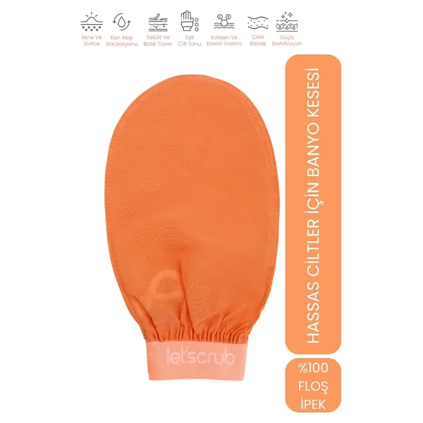 Let'scrub Yavruağzı Lastikli Banyo Duş Kesesi Peeling Eldiveni %100 Floş Ipek Hassas Ciltler Için - Görsel 6