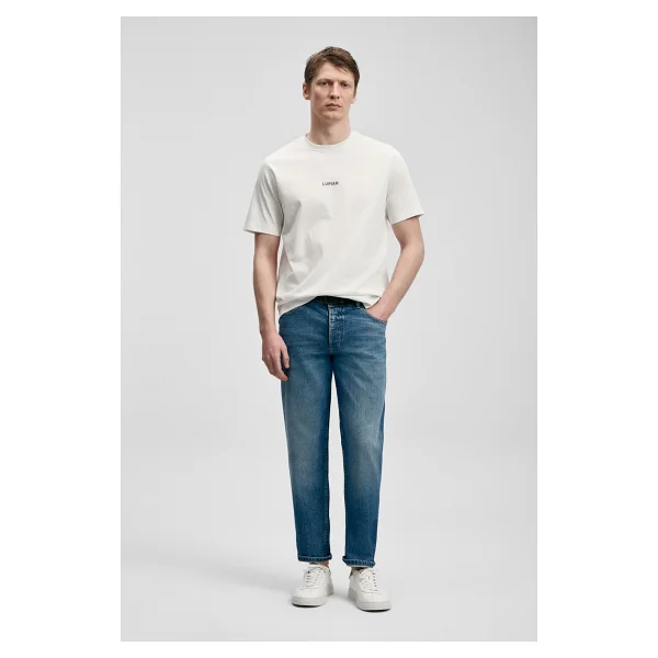 Lufian Marcus Modern Grafik Kırık Beyaz Kısa Kollu Bisiklet Yaka Erkek Tişört