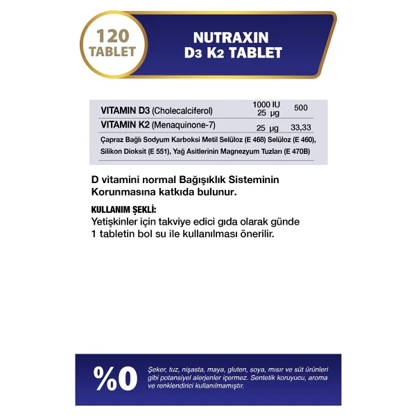 Nutraxin Vitamin D3 K2 120 Tablet 3'lü - Görsel 3