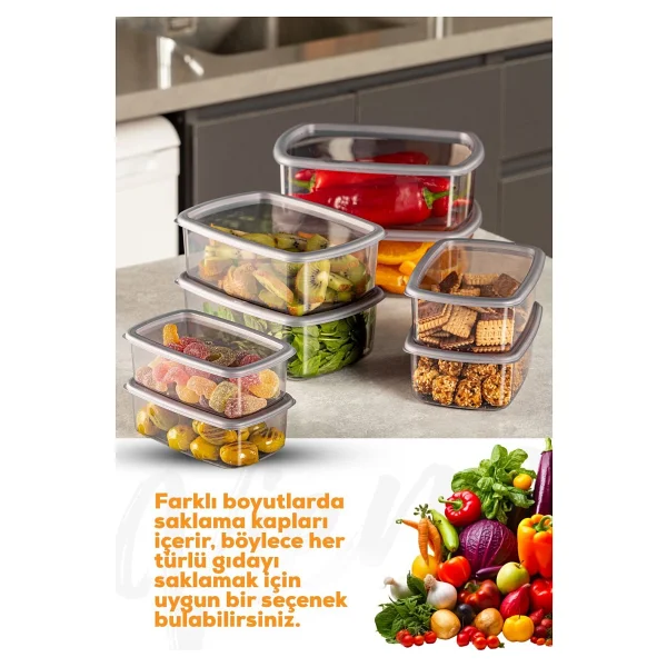 Vienev 8li Hava Geçirmez Saklama Kabı Seti Gri Bpa İçermeyen Dayanıklı Plastik 250-500-750-1200 Ml - Görsel 8