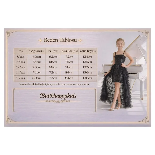 Butik Happy Kids Kız Çocuk Pudra Payetli Kuyruklu Abiye Elbise Tül Detaylı Mini Uzun Kuyruklu Prenses Model Abiye Elbise 8-16 Yaş - Çok Renkli - 14 - 15 Yaş - Görsel 2