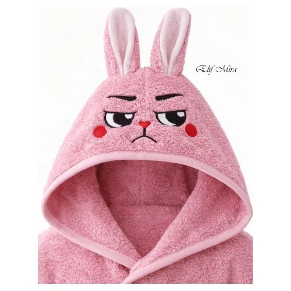 Elif Mira Kapşonlu Pamuklu Çocuk Bornozu Joyful Zoo - 7 - 8 Yaş - Pembe - Görsel 2
