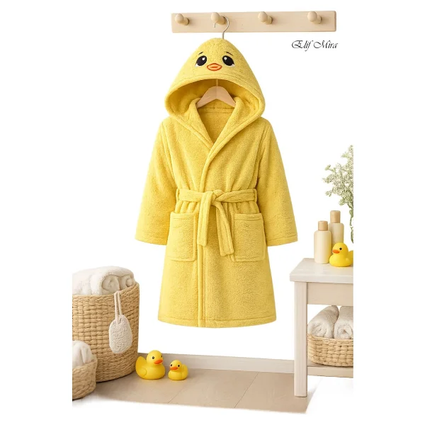 Elif Mira Kapşonlu Pamuklu Çocuk Bornozu Joyful Zoo - 7 - 8 Yaş - Pembe - Görsel 8