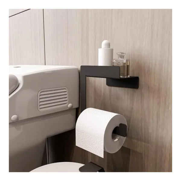 Raflı Tuvalet Kağıtlığı, Banyo Tuvalet Kağıtlık, Wc Tuvalet Kağıdı Tutucu, Banyo Tuvalet Kağıdı Askısı, Tuvalet Kağıdı Aparatı, Metal Tuvalet Kağıdı Standı (Metal, Siyah) - Görsel 5