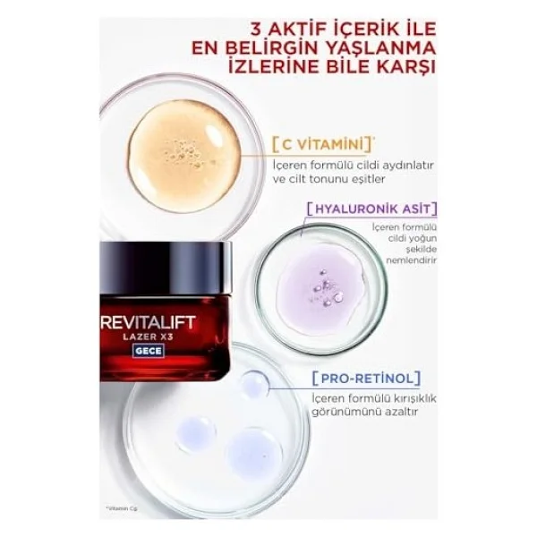L'oreal Paris Revitalift Lazer Yoğun Yaşlanma Karşıtı Gece Bakım Kremi (50 Ml) - Görsel 4