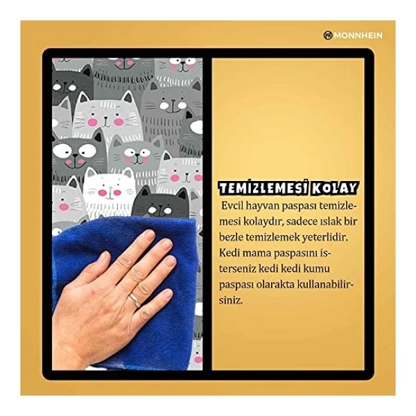 Monnhein Mama Ve Su Evcil Hayvan Beslenme Matı, Kolay Temizlenen Emici Su Geçirmez Kumaş, Küçük Orta Boy Ve Büyük Kedi Ve Köpekler İçin Dayanıklı Köpek Kedi Paspas (40x60, Gri Kediler) - Görsel 4