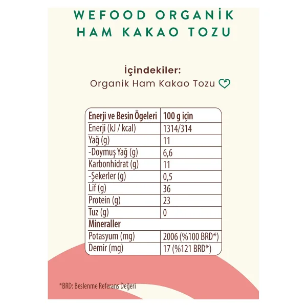 Wefood Organik Ham Kakao Tozu 140 Gr - Görsel 6