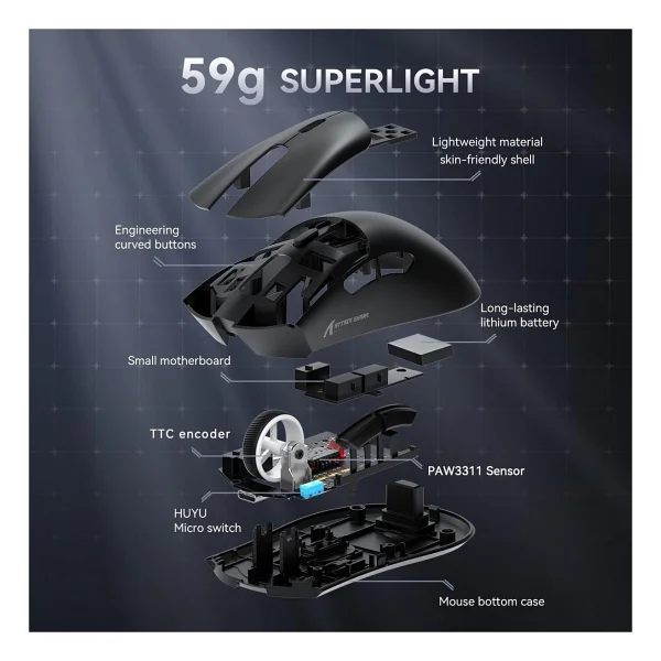 Attack Shark R1 Superlight Siyah Optik Kablolu/Kablosuz Oyuncu Mouse - Görsel 7