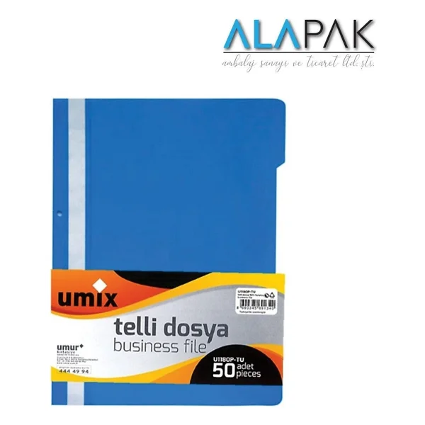 Umix Telli Plastik Dosya Mavi 50 Li 1 Paket - Görsel 2