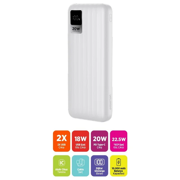 PoloSmart PSM148 10000 mAh Hızlı Şarj Powerbank - Görsel 2