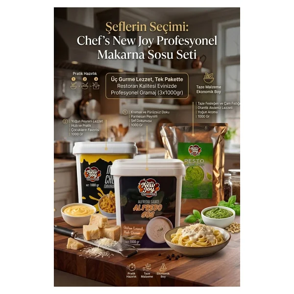 Chef's New Joy Professional 3'lü Gurme Makarna Sosu Seti - Mac Cheese + Alfredo + Pesto (3 X 1000g) - 3 Kg - Görsel 2