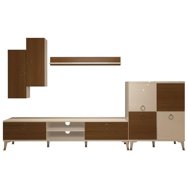 Decoraktiv Eko 6 Mdf DVD Gold TV Ünitesi TV Sehpası Beyaz - Ceviz - Görsel 4