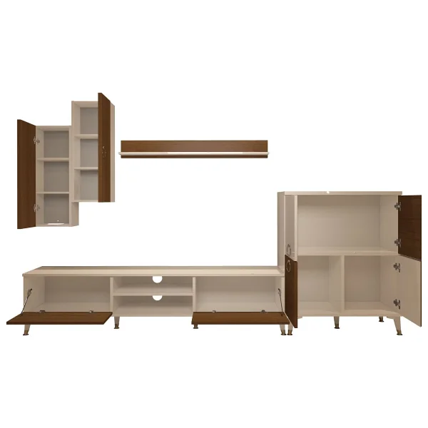 Decoraktiv Eko 6 Mdf DVD Gold TV Ünitesi TV Sehpası Beyaz - Ceviz - Görsel 5