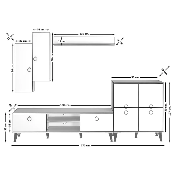 Decoraktiv Eko 6 Mdf DVD Gold TV Ünitesi TV Sehpası Beyaz - Ceviz - Görsel 6
