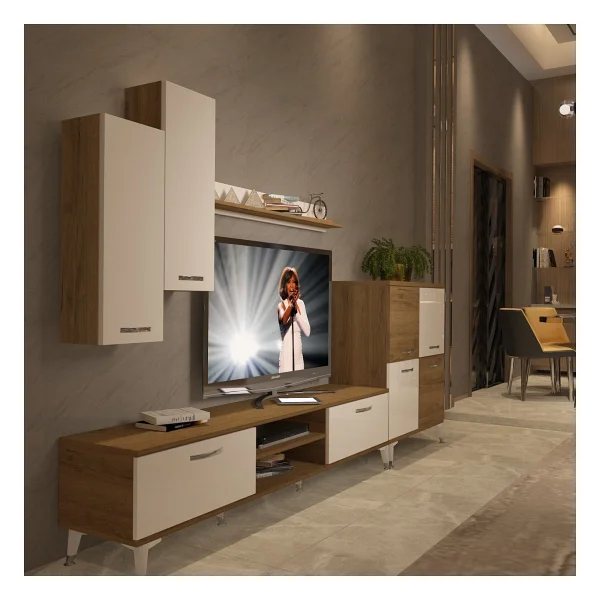 Decoraktiv Eko 6 Mdf DVD Silver TV Ünitesi TV Sehpası Ceviz - Beyaz - Görsel 8