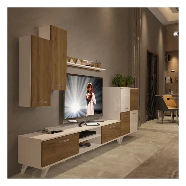 Decoraktiv Eko 6 Mdf DVD Retro TV Ünitesi TV Sehpası Pera - Beyaz - Görsel 9