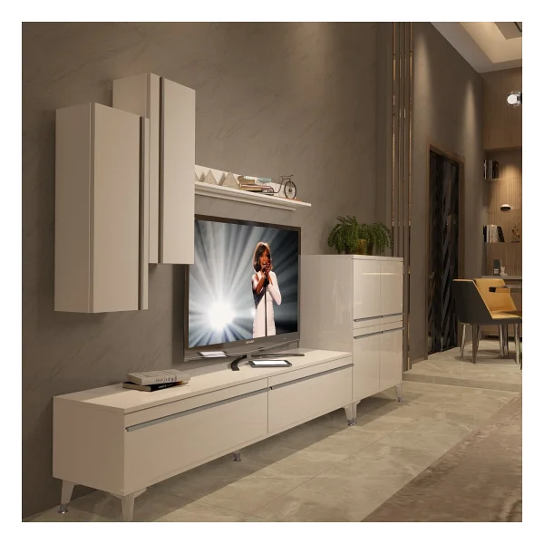 Decoraktiv Eko 6 Mdf Std Silver TV Ünitesi TV Sehpası Beyaz - Ceviz - Görsel 8