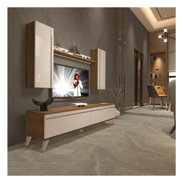 Decoraktiv Eko 5d Mdf Std Retro TV Ünitesi TV Sehpası Parlak Beyaz - Görsel 7