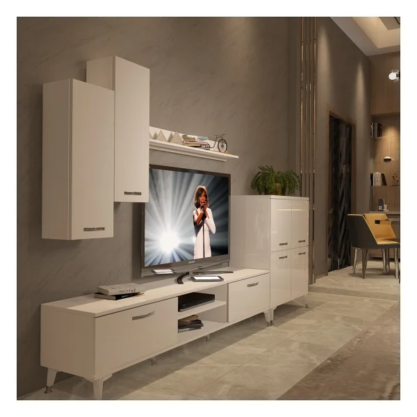Decoraktiv Eko 6 Mdf DVD Silver TV Ünitesi TV Sehpası Ceviz - Beyaz - Görsel 9