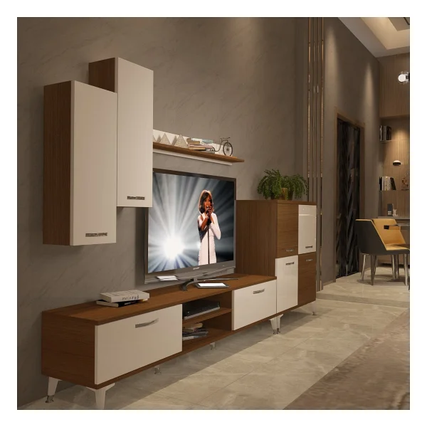 Decoraktiv Eko 6 Mdf DVD Silver TV Ünitesi TV Sehpası Ceviz - Beyaz - Görsel 10