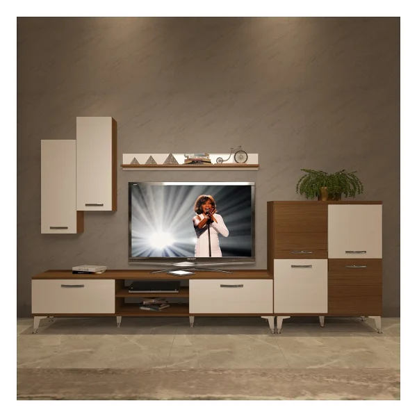 Decoraktiv Eko 6 Mdf DVD Silver TV Ünitesi TV Sehpası Ceviz - Beyaz - Görsel 2