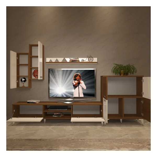 Decoraktiv Eko 6 Mdf DVD Silver TV Ünitesi TV Sehpası Ceviz - Beyaz - Görsel 3