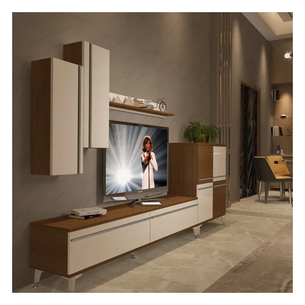 Decoraktiv Eko 6 Mdf Std Silver TV Ünitesi TV Sehpası Beyaz - Ceviz - Görsel 9