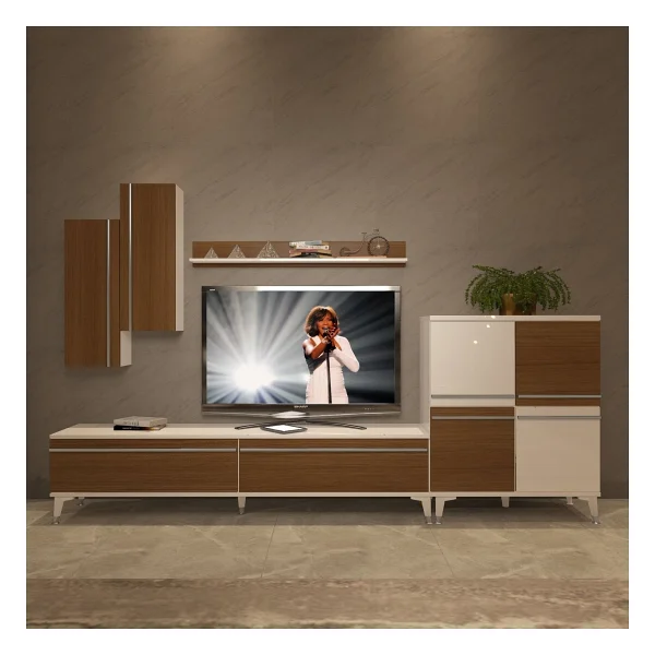 Decoraktiv Eko 6 Mdf Std Silver TV Ünitesi TV Sehpası Beyaz - Ceviz - Görsel 2