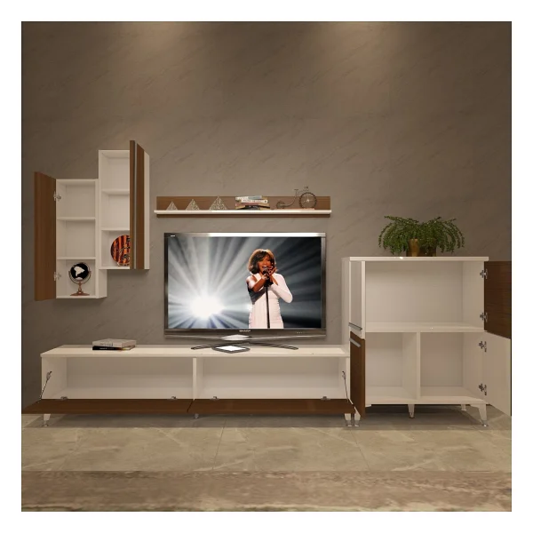 Decoraktiv Eko 6 Mdf Std Silver TV Ünitesi TV Sehpası Beyaz - Ceviz - Görsel 3