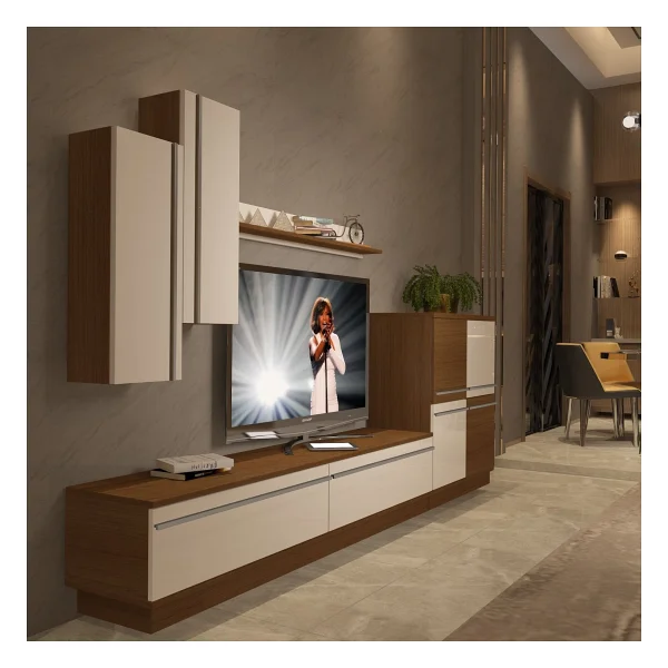 Decoraktiv Eko 6b Mdf Std TV Ünitesi TV Sehpası Beyaz - Ceviz - Görsel 8