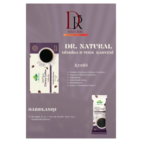 Dr. Natural Hindiba Kahvesi 5 Gr. X30 Ve Mavi Hindiba Bitkisel Detox Çayı - 1 Adet - Görsel 2