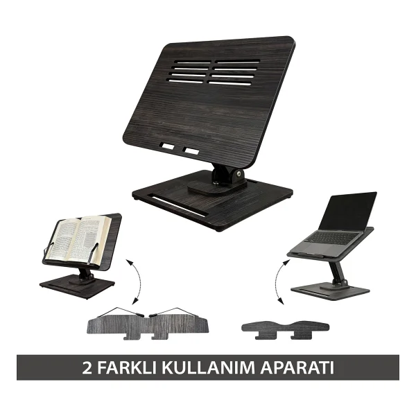 Vigo Wood Kitap Okuma Standı Yükseklik Ayarlanabilir Katlanabilir 360o Dönebilen Laptop Standı-Antik - Görsel 7